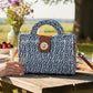Madeline Love Blue Structured Top Handle Woven Mini Satchel Crossbody Bag - Bags & Wallets
