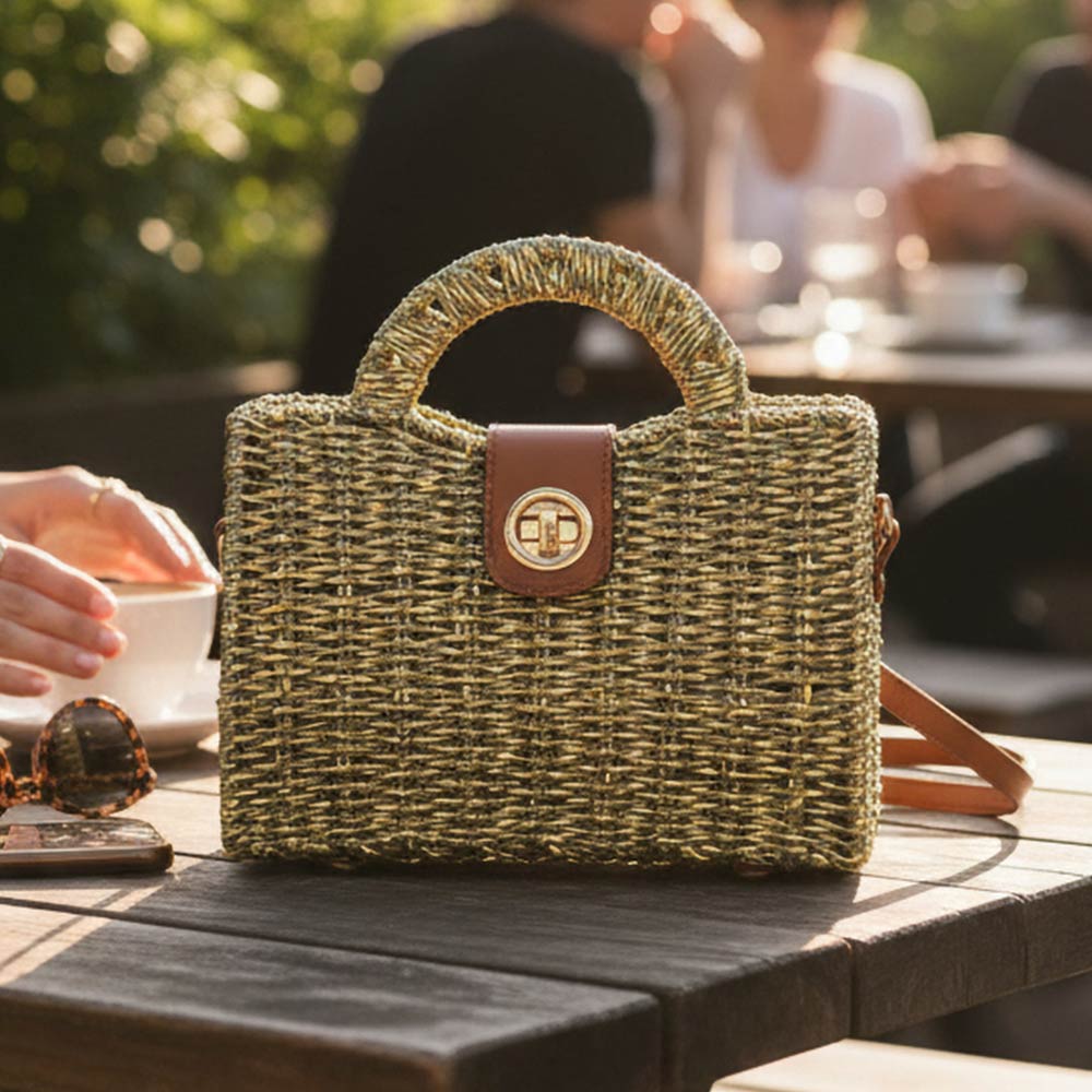 Madeline Love Gray Structured Top Handle Woven Mini Satchel Crossbody Bag - Bags & Wallets