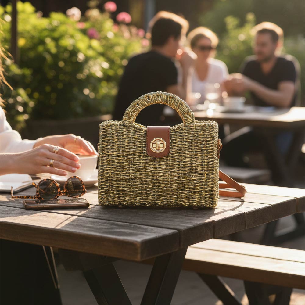 Madeline Love Gray Structured Top Handle Woven Mini Satchel Crossbody Bag - Bags & Wallets - extra