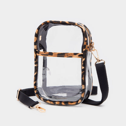 Madeline Love Leopard Leopard Patterned Faux Leather Transparent Rectangle Crossbody Bag - Bags & Wallets