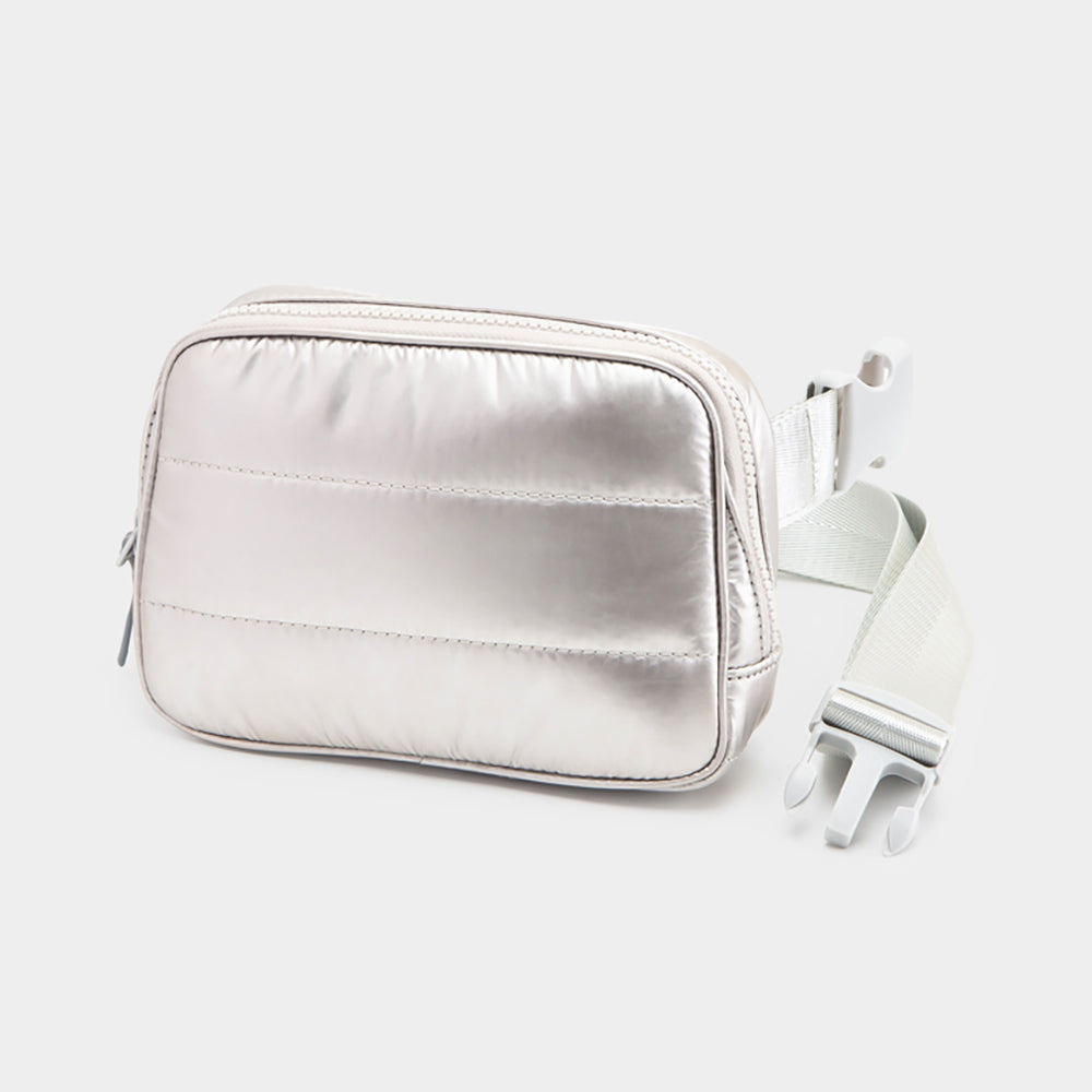 Madeline Love Silver Puffer Rectangle Sling Bag / Fanny Pack / Belt Bag - Bags & Wallets