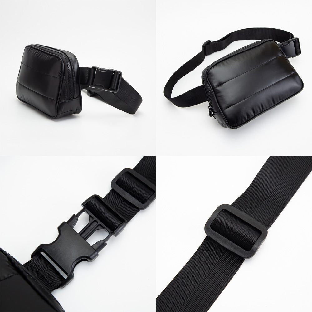 Madeline Love Silver Puffer Rectangle Sling Bag / Fanny Pack / Belt Bag - Bags & Wallets - desc