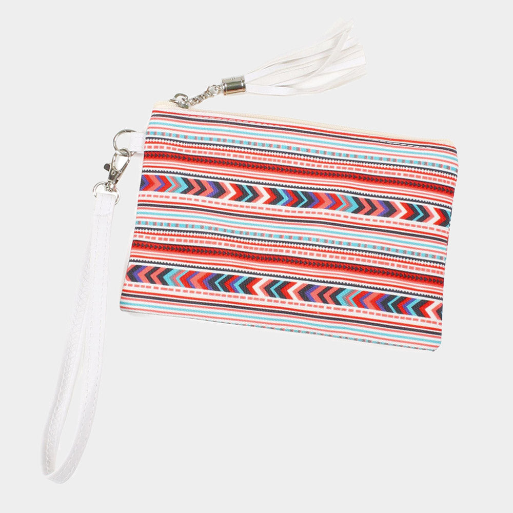 Madeline Love Coral Aztec Patterned Wristlet Pouch Bag - Beauty & Cosmetics