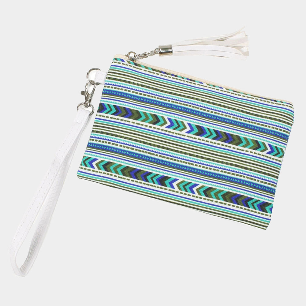 Madeline Love Mint Aztec Patterned Wristlet Pouch Bag - Beauty & Cosmetics