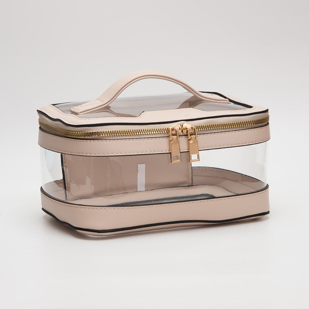 Madeline Love Beige, Clear Transparent Portable Makeup Bag / Travel Bag - Beauty & Cosmetics