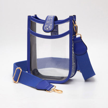 Madeline Love Clear, Royal Blue Bling Studded Faux Leather Transparent Mini Crossbody Bag - Bags & Wallets