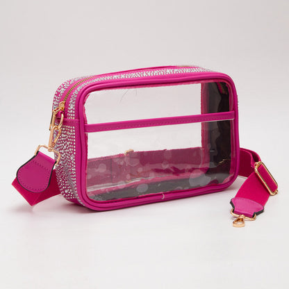 Madeline Love Clear, Fuchsia Bling Studded Faux Leather Transparent Rectangle Crossbody Bag - Bags & Wallets
