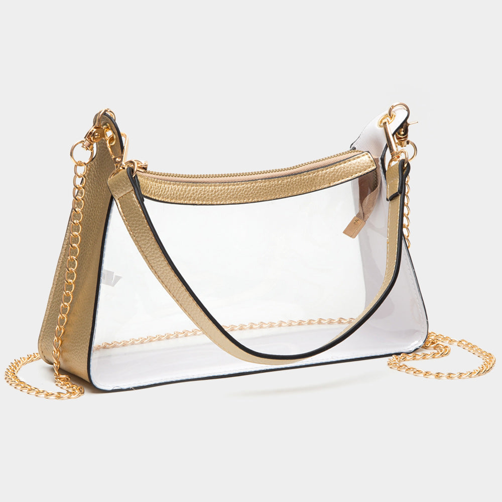 Madeline Love Clear, Gold Transparent Hand Bag / Baguette Bag / Crossbody Bag - Bags & Wallets