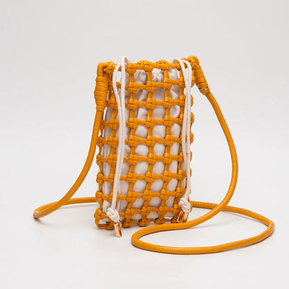 Madeline Love Mustard Faux Leather Mini Woven Crossbody Bag - Bags & Wallets
