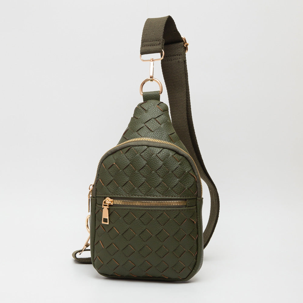Madeline Love Olive Green Faux Braided Leather Sling Bag - Bags & Wallets
