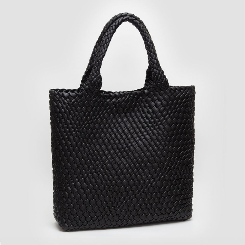 Madeline Love Black Faux Leather Braided Top Handle Tote Bag with Pouch - Bags & Wallets - desc