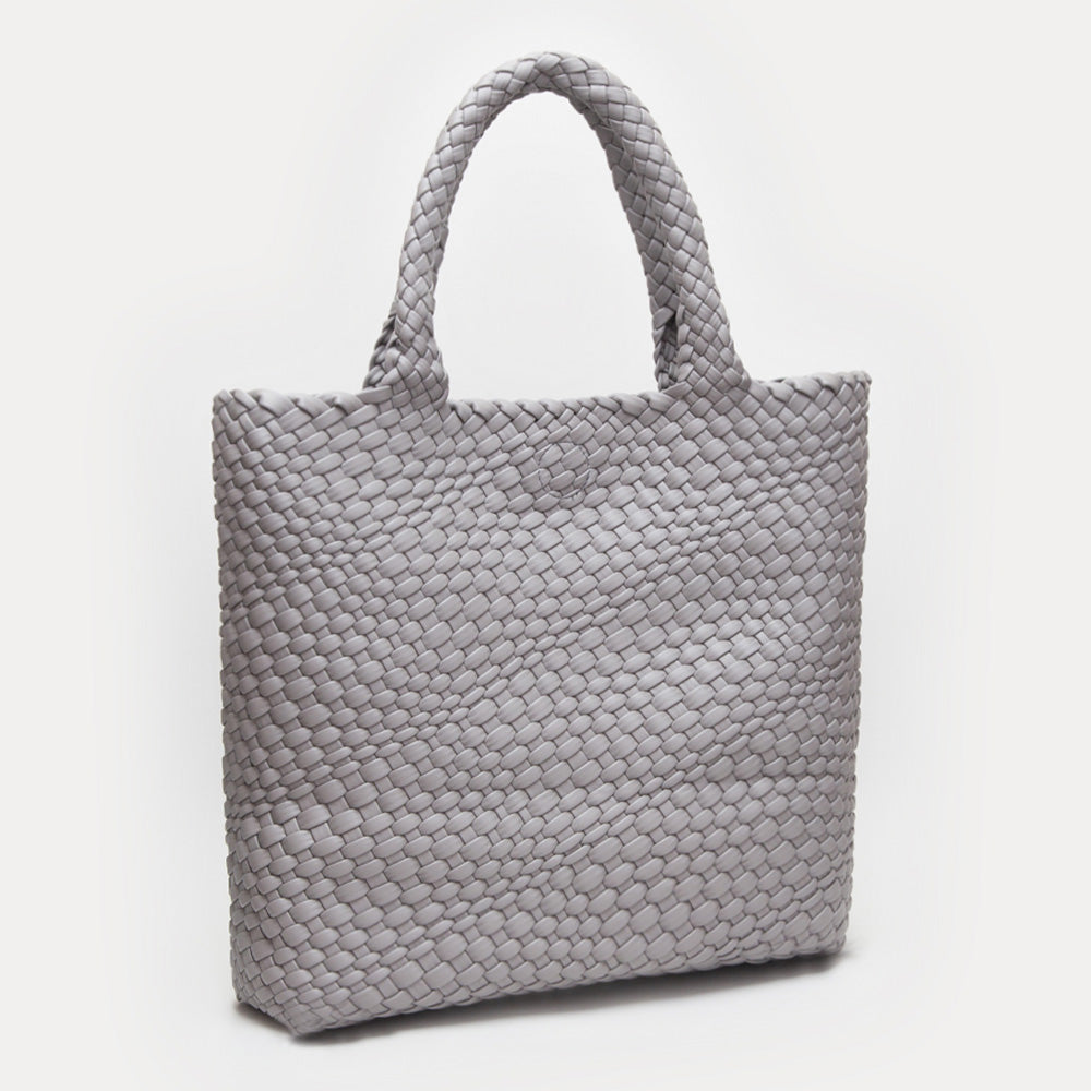 Madeline Love Gray Faux Leather Braided Top Handle Tote Bag with Pouch - Bags & Wallets