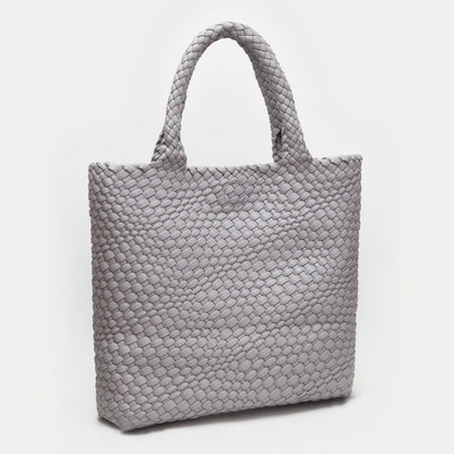 Madeline Love Gray Faux Leather Braided Top Handle Tote Bag with Pouch - Bags & Wallets