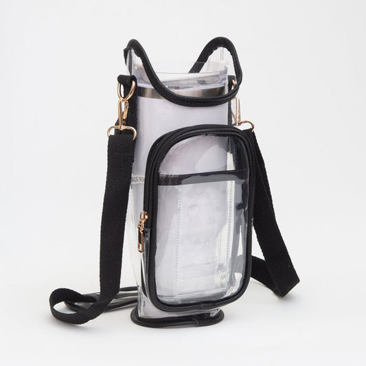Madeline Love Black, Clear Transparent Tumbler Carrier Holder Crossbody Bag - Bags & Wallets