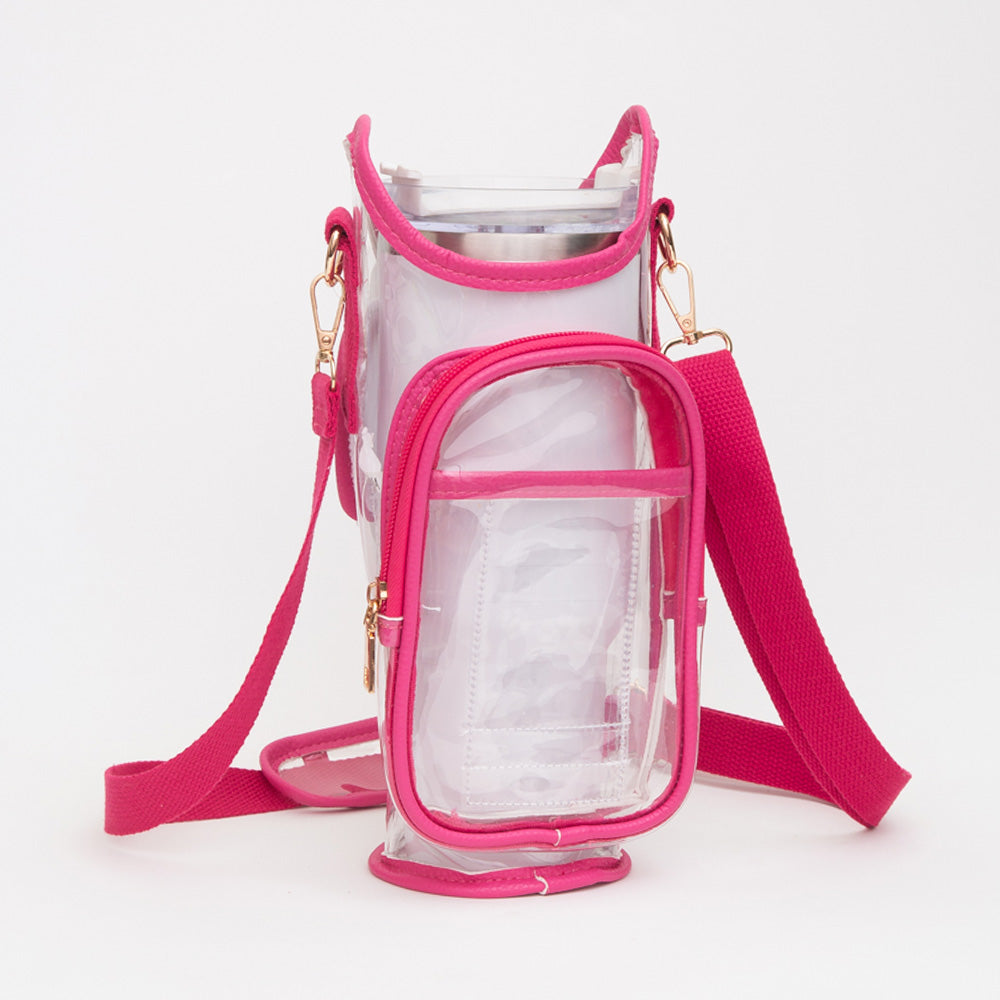 Madeline Love Clear, Fuchsia Transparent Tumbler Carrier Holder Crossbody Bag - Bags & Wallets