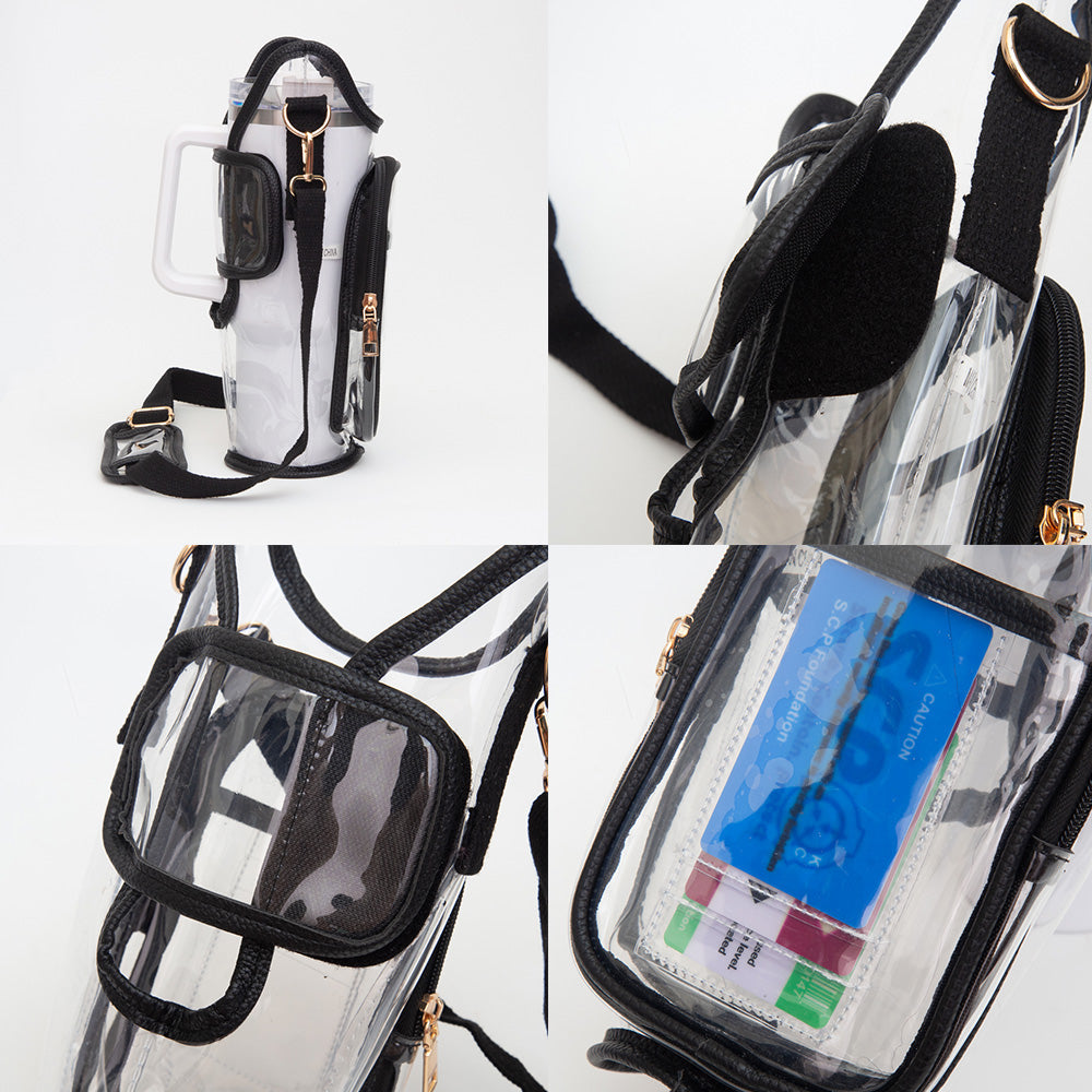Madeline Love Clear, Leopard Transparent Tumbler Carrier Holder Crossbody Bag - Bags & Wallets - extra