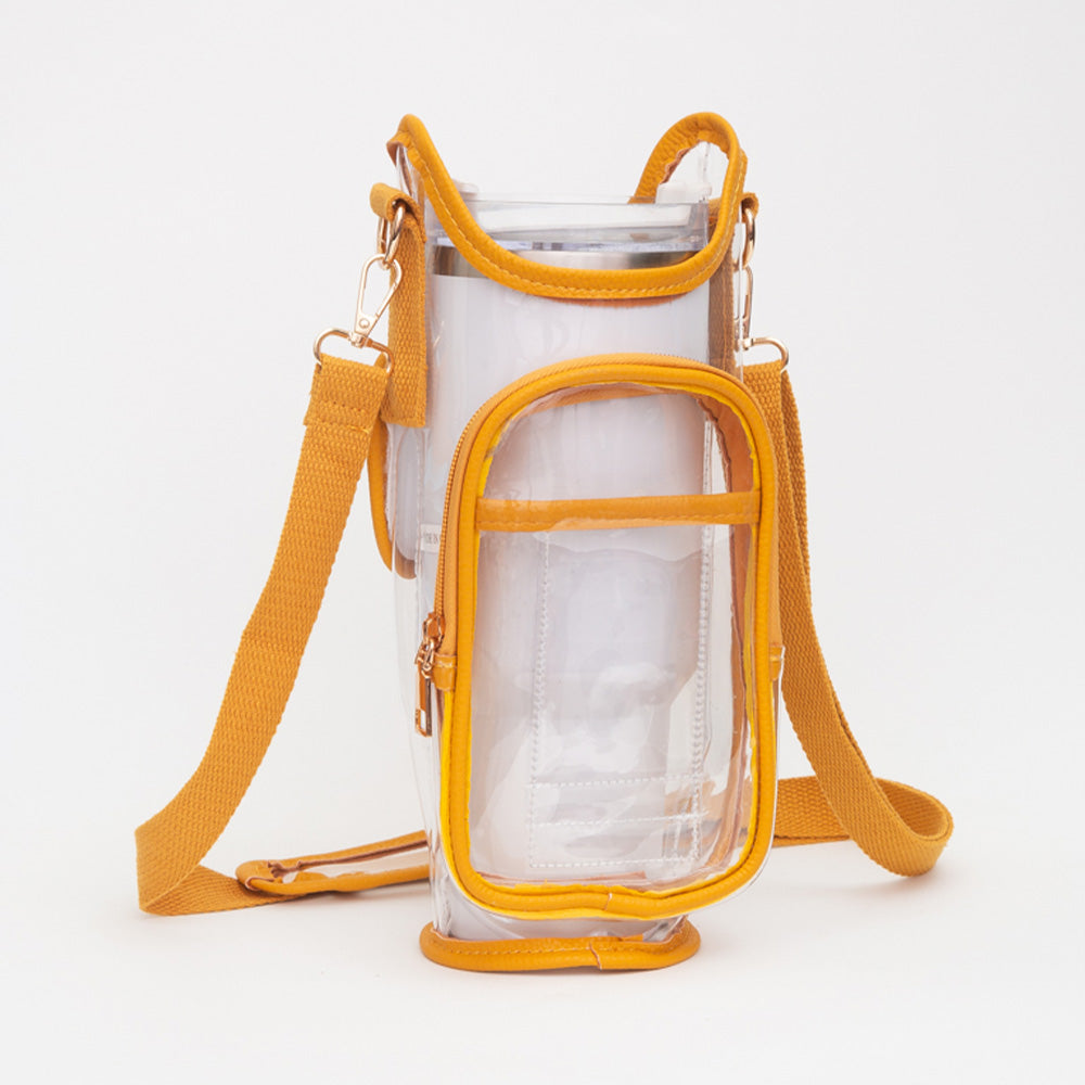 Madeline Love Clear, Mustard Transparent Tumbler Carrier Holder Crossbody Bag - Bags & Wallets