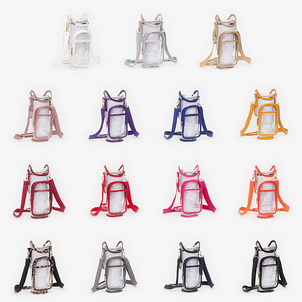 Madeline Love Clear, Mustard Transparent Tumbler Carrier Holder Crossbody Bag - Bags & Wallets - extra