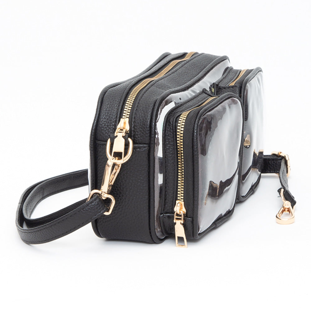 Madeline Love Clear, Fuchsia Dual Front Pocket Faux Leather Transparent Crossbody Bag - Bags & Wallets - desc