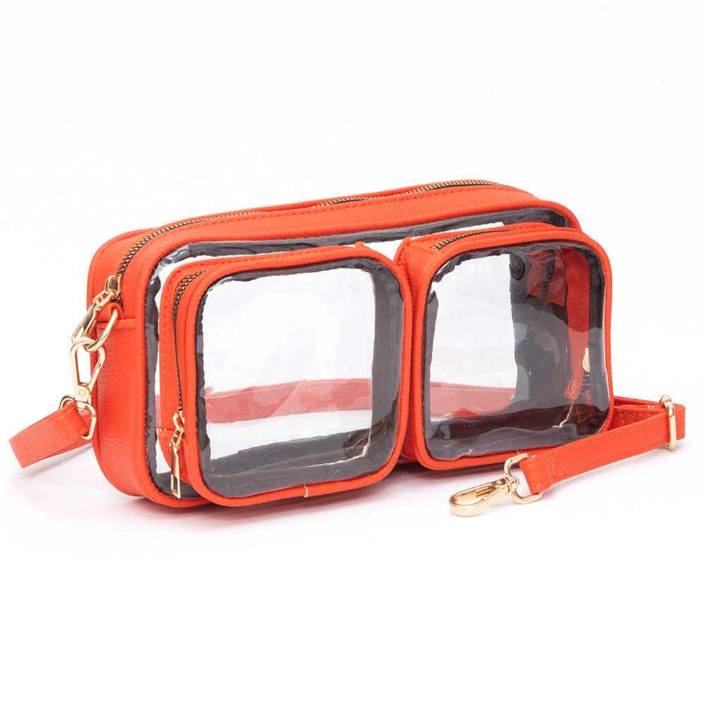 Madeline Love Clear, Orange Dual Front Pocket Faux Leather Transparent Crossbody Bag - Bags & Wallets