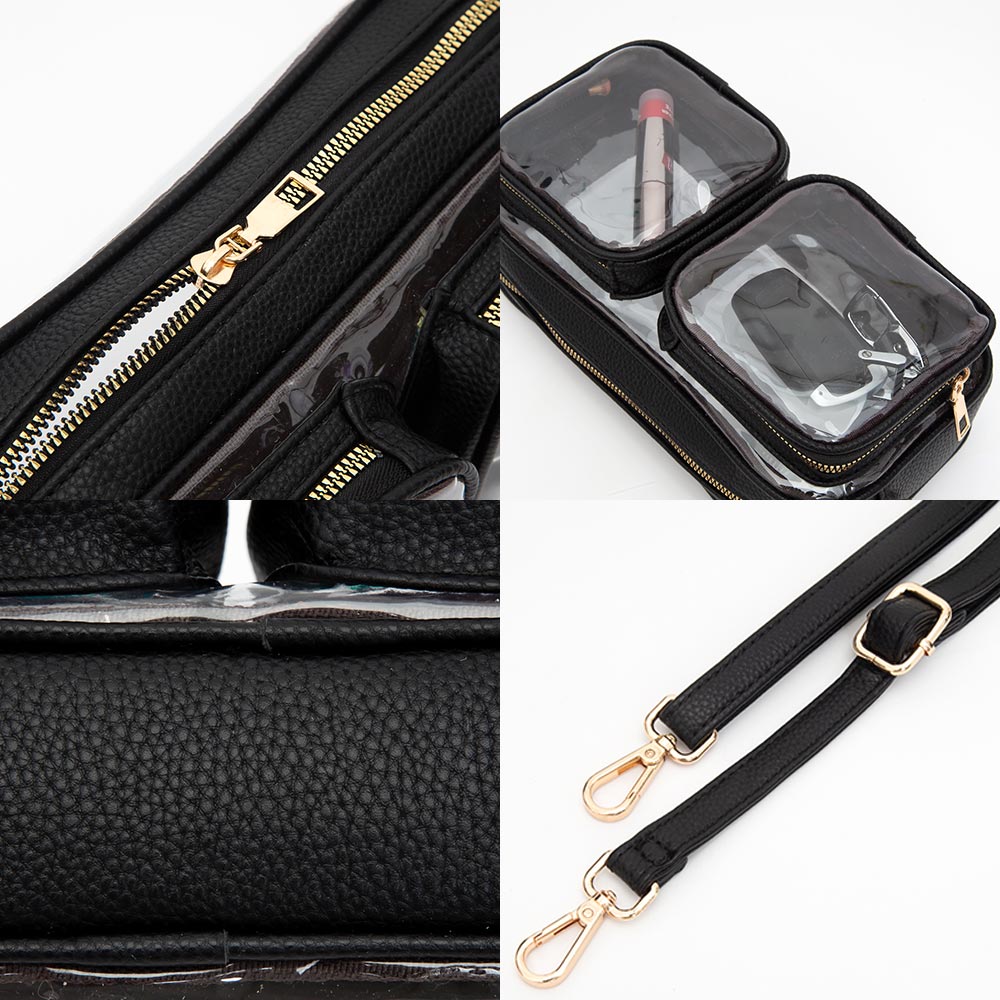 Madeline Love Clear, Orange Dual Front Pocket Faux Leather Transparent Crossbody Bag - Bags & Wallets - extra