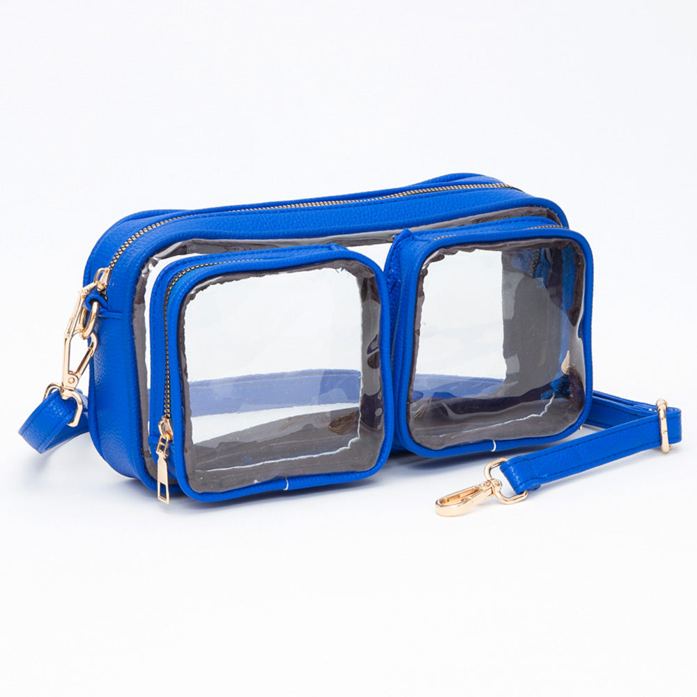 Madeline Love Clear, Royal Blue Dual Front Pocket Faux Leather Transparent Crossbody Bag - Bags & Wallets