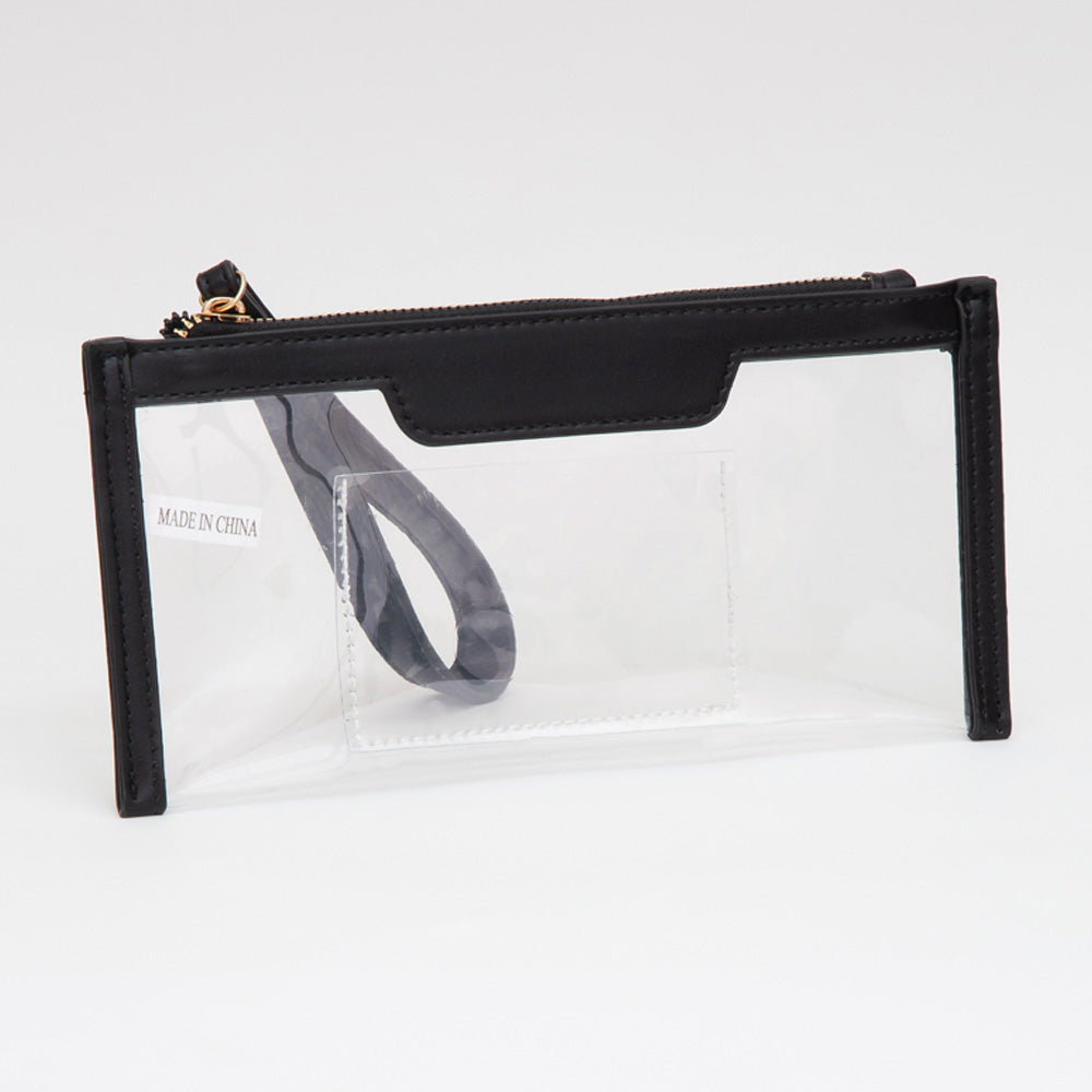 Madeline Love Black, Clear Transparent Flap Wristlet Pouch / Clutch Bag - Bags & Wallets