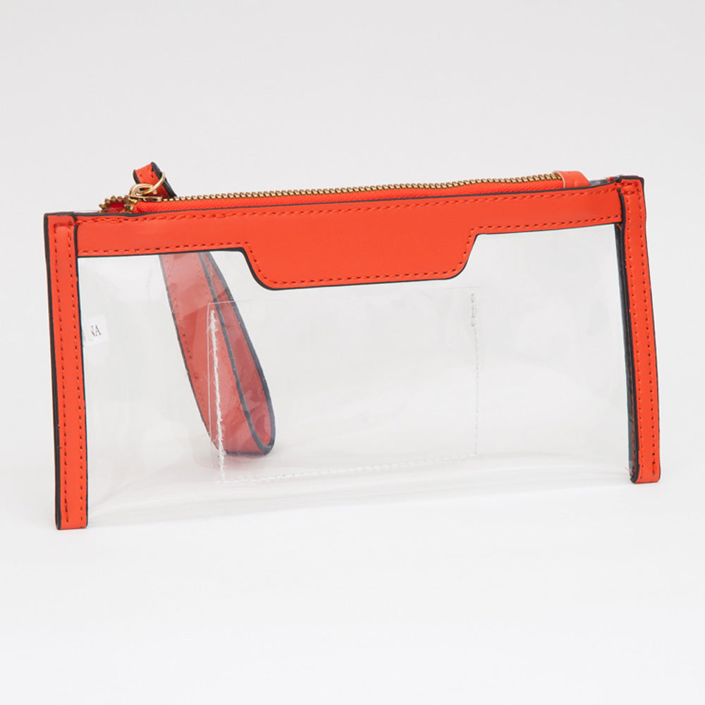 Madeline Love Clear, Orange Transparent Flap Wristlet Pouch / Clutch Bag - Bags & Wallets