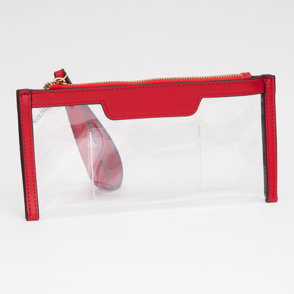 Madeline Love Clear, Red Transparent Flap Wristlet Pouch / Clutch Bag - Bags & Wallets