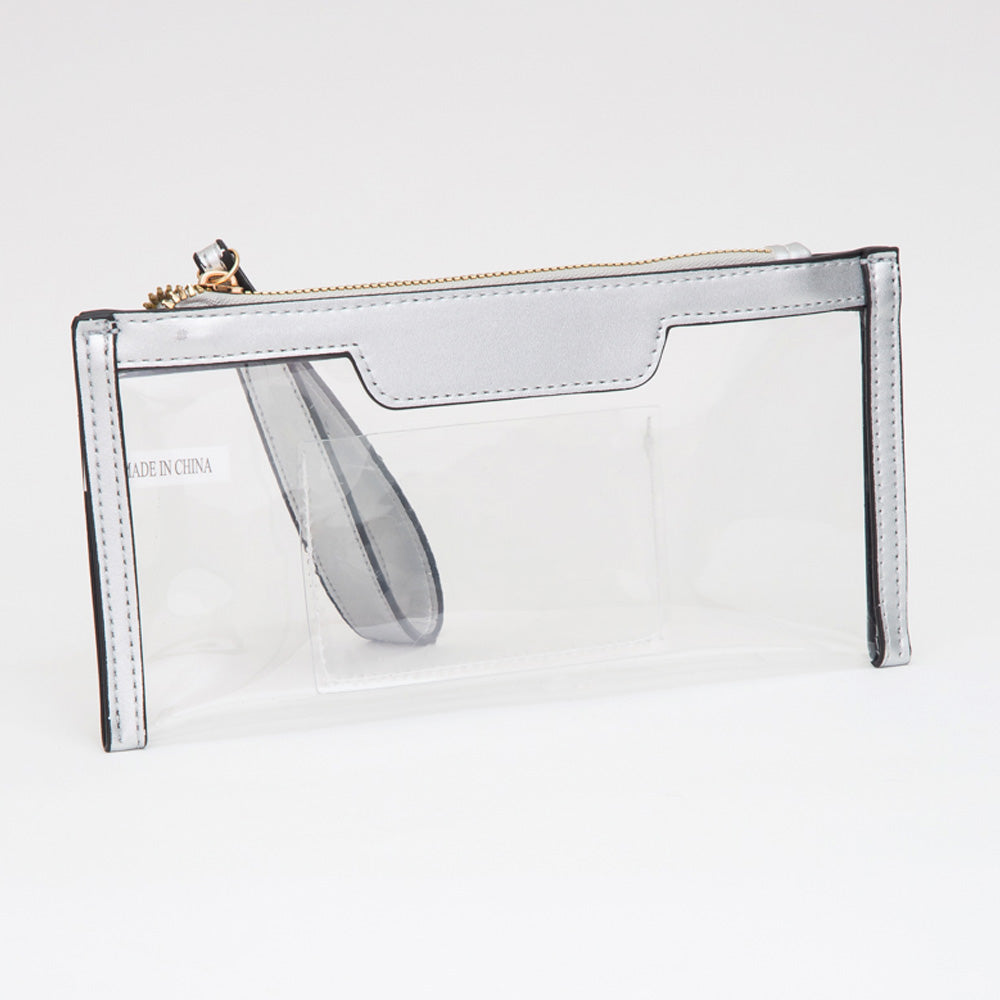 Madeline Love Clear, Silver Transparent Flap Wristlet Pouch / Clutch Bag - Bags & Wallets