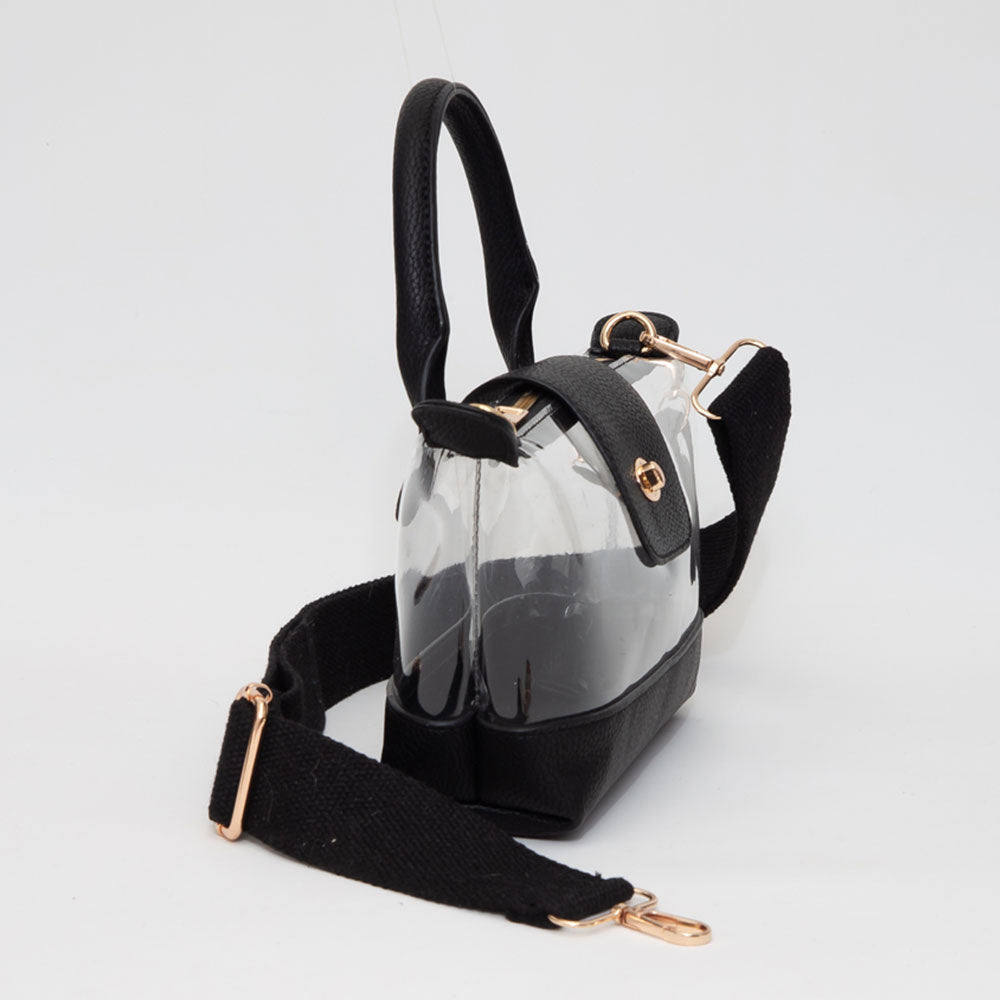 Madeline Love Clear, Silver Faux Leather Compact Transparent Top Handle Crossbody Bag - Bags & Wallets - desc