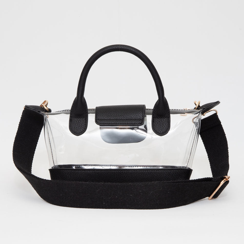 Madeline Love Clear, Silver Faux Leather Compact Transparent Top Handle Crossbody Bag - Bags & Wallets - extra