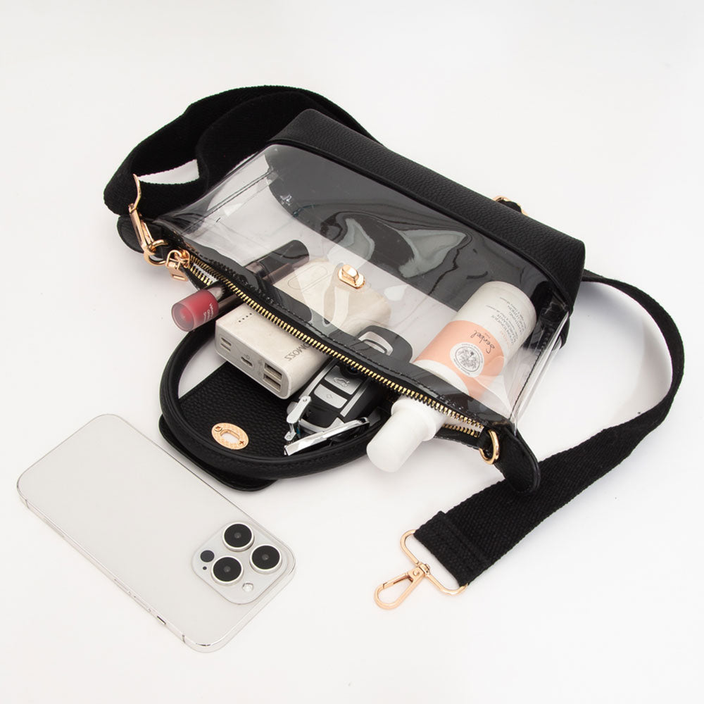 Madeline Love Clear, Silver Faux Leather Compact Transparent Top Handle Crossbody Bag - Bags & Wallets - extra