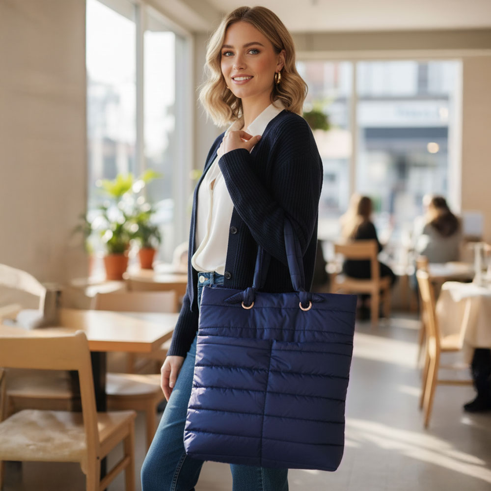 Madeline Love Navy Soft Padded Quilted Tote Bag - Bags & Wallets
