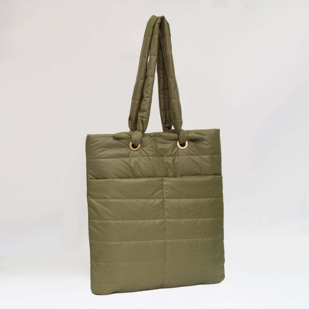 Madeline Love Olive Green Soft Padded Quilted Tote Bag - Bags & Wallets