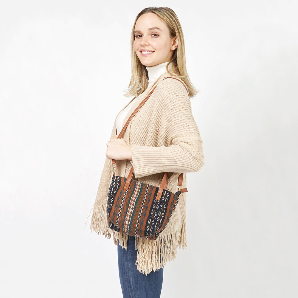 Madeline Love Brown Ethnic Patterned Tote / Crossbody Bag - Bags & Wallets