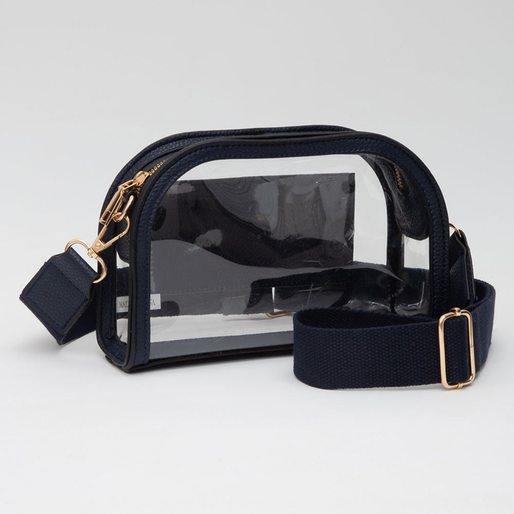 Madeline Love Clear, Navy Faux Leather Transparent Crossbody Camera Bag - Bags & Wallets