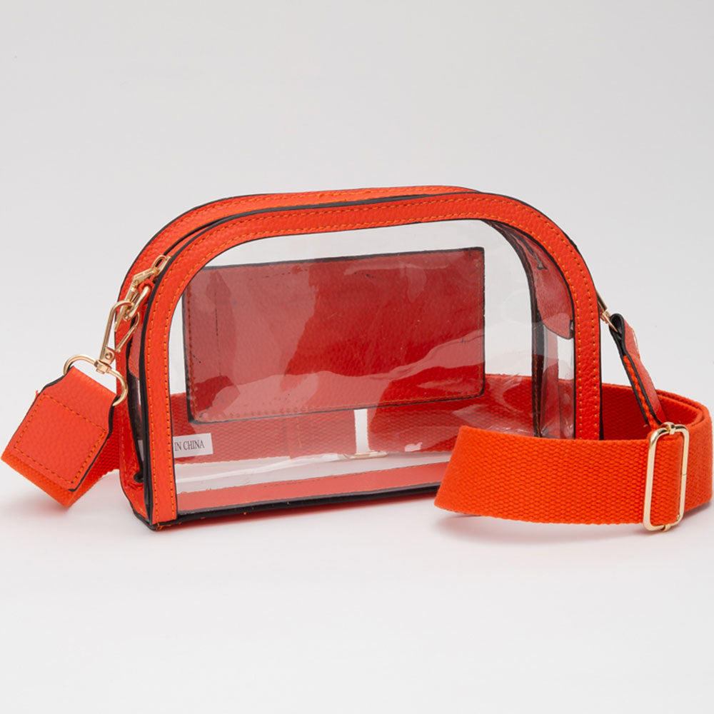 Madeline Love Clear, Orange Faux Leather Transparent Crossbody Camera Bag - Bags & Wallets