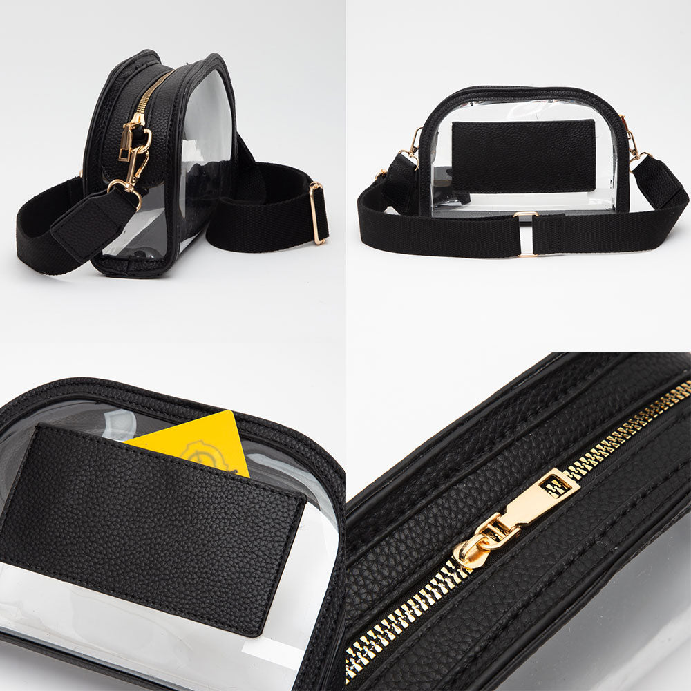 Madeline Love Clear, Royal Blue Faux Leather Transparent Crossbody Camera Bag - Bags & Wallets - desc