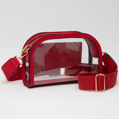 Madeline Love Clear, Red Faux Leather Transparent Crossbody Camera Bag - Bags & Wallets