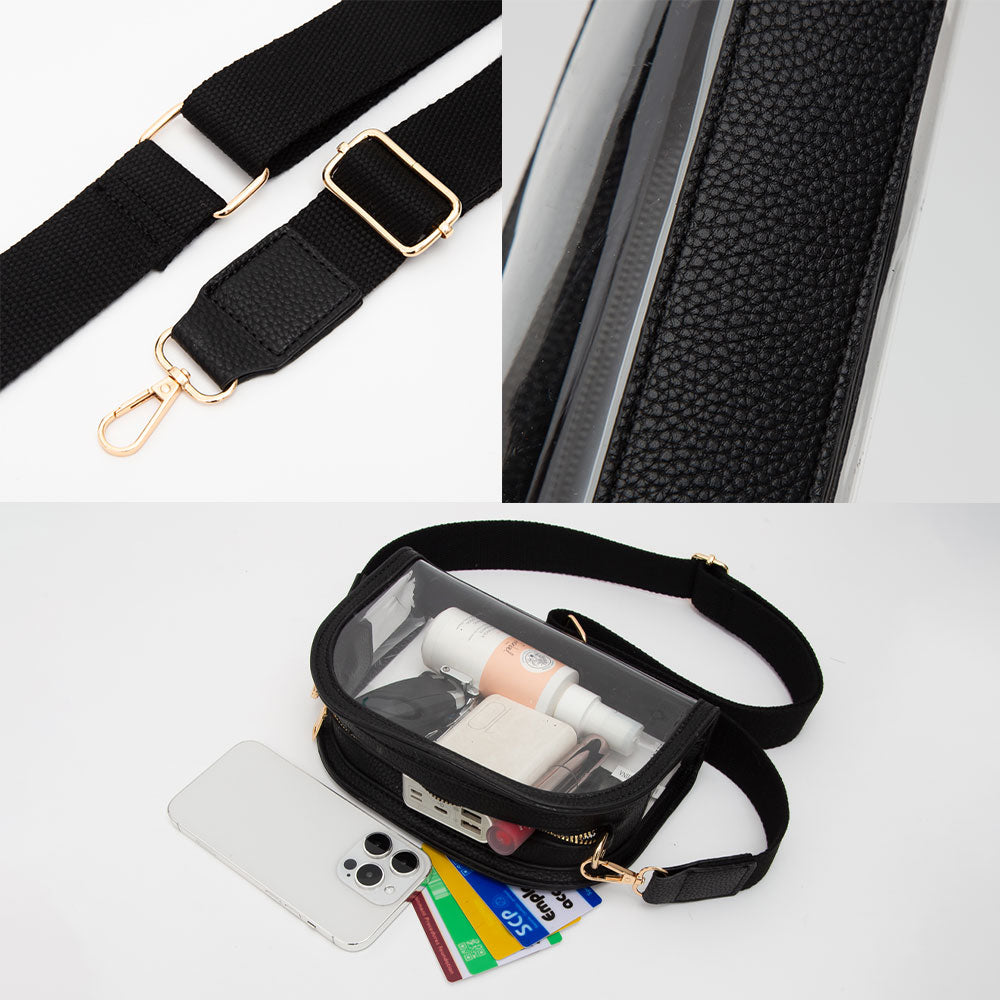 Madeline Love Clear, Silver Faux Leather Transparent Crossbody Camera Bag - Bags & Wallets - extra