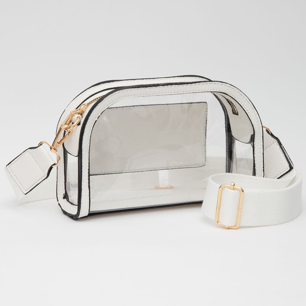 Madeline Love Clear, White Faux Leather Transparent Crossbody Camera Bag - Bags & Wallets
