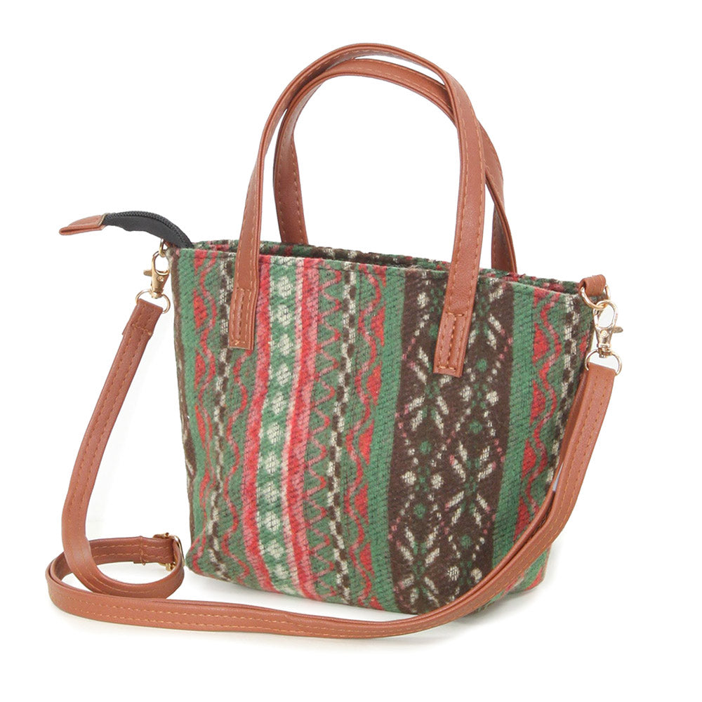Madeline Love Green Ethnic Patterned Tote / Crossbody Bag - Bags & Wallets - desc