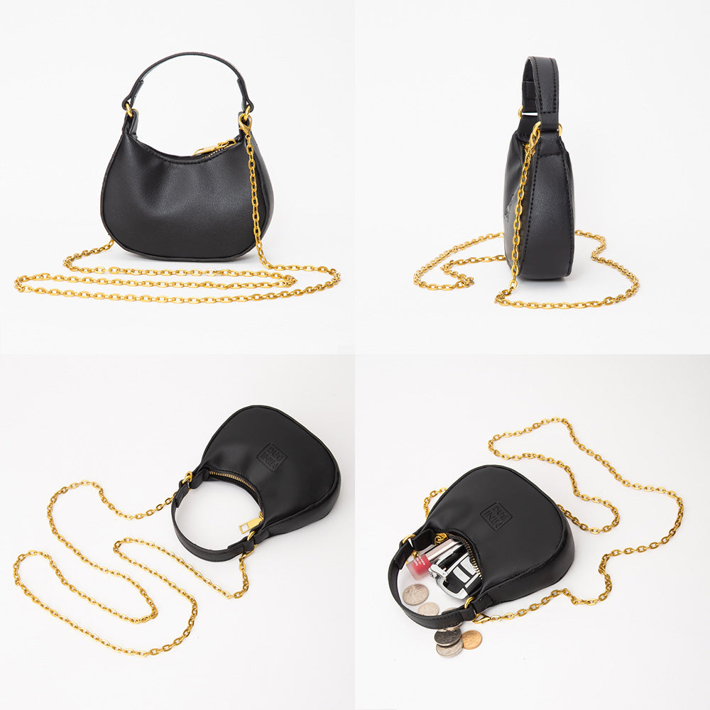 Madeline Love Black Faux Leather Mini Hobo Handbag / Crossbody Bag - Bags & Wallets - desc