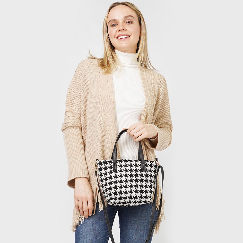 Madeline Love White Houndstooth Patterned Tote / Crossbody Bag - Bags & Wallets