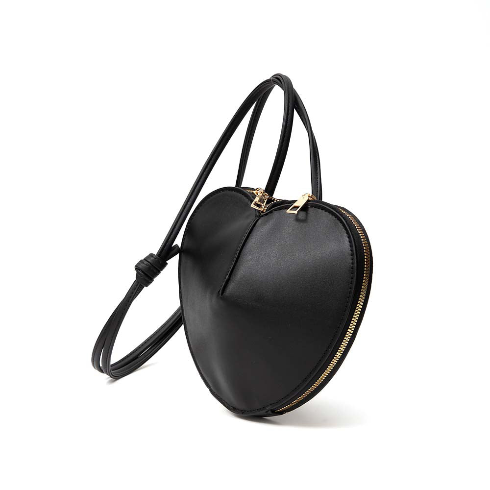 Madeline Love Black Faux Leather Heart Shaped Crossbody Bag - Bags & Wallets - desc