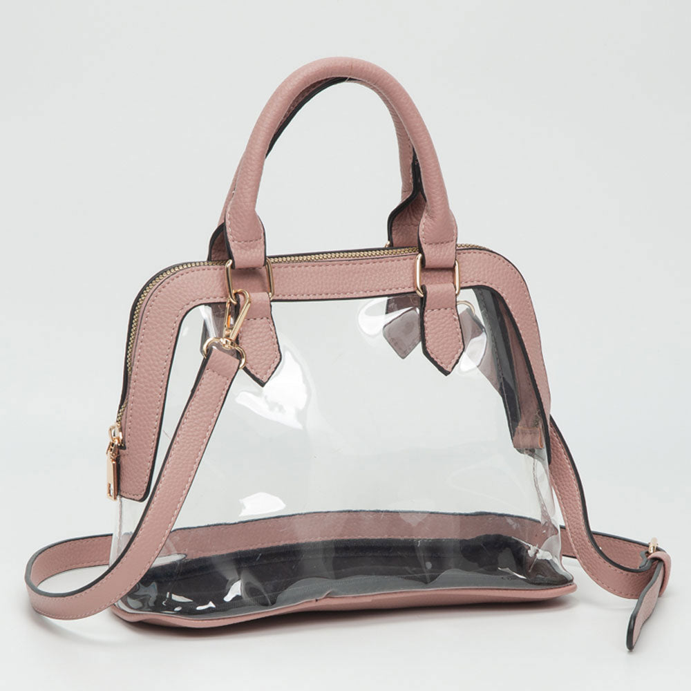 Madeline Love Clear, Pink Faux Leather Trim Transparent Structured Top Handle Handbag / Crossbody Bag - Bags & Wallets