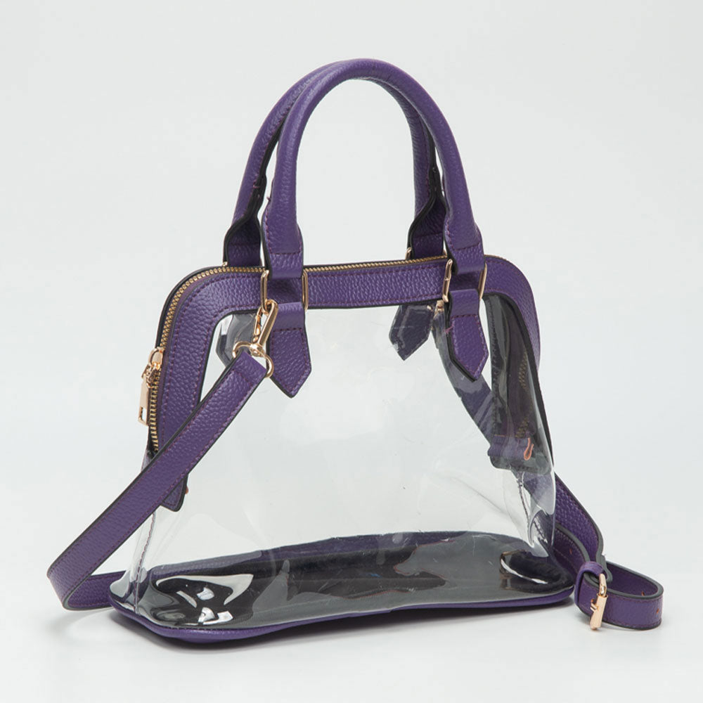 Madeline Love Clear, Purple Faux Leather Trim Transparent Structured Top Handle Handbag / Crossbody Bag - Bags & Wallets