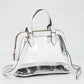 Madeline Love Clear, White Faux Leather Trim Transparent Structured Top Handle Handbag / Crossbody Bag - Bags & Wallets