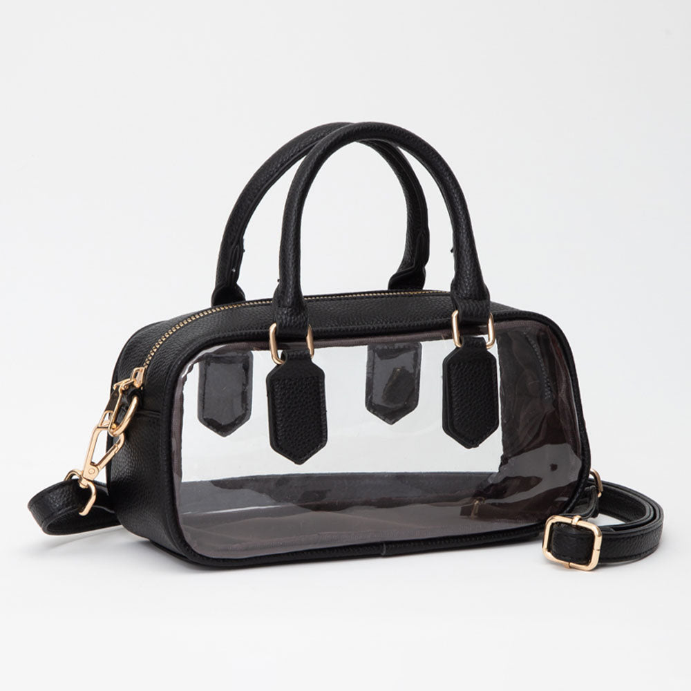 Madeline Love Black, Clear Transparent Structured Top Handle Handbag / Crossbody Bag - Bags & Wallets